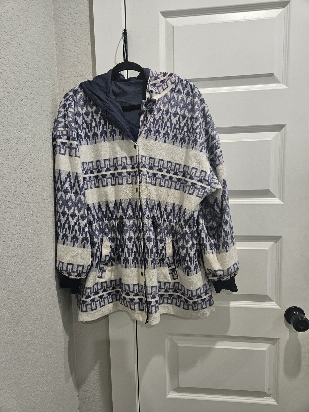 Source Unknown Blue and White Hooded Teddy Jacket